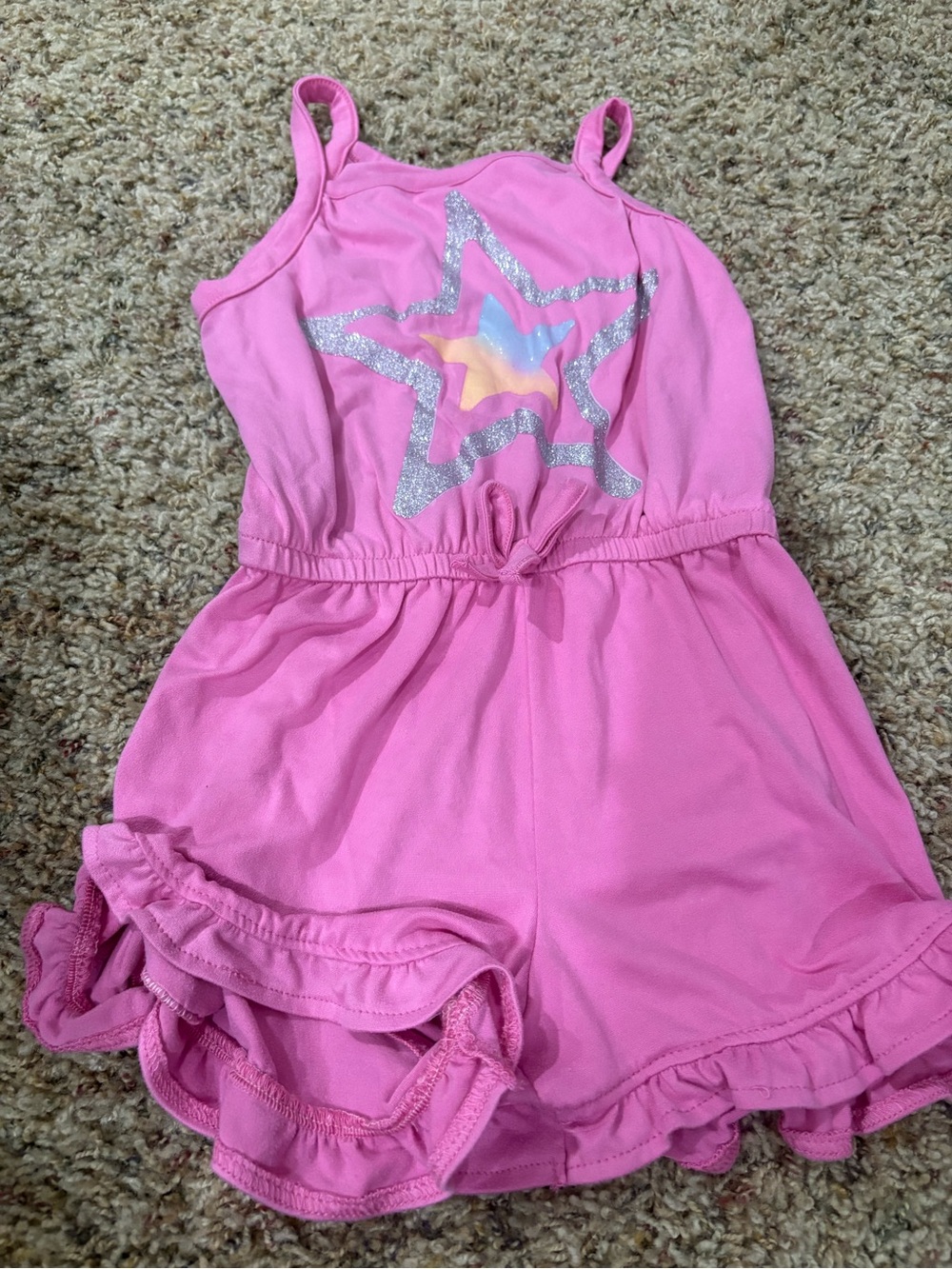 Pink Star Graphic Girls' Romper - Sleeveless Jumpsuit